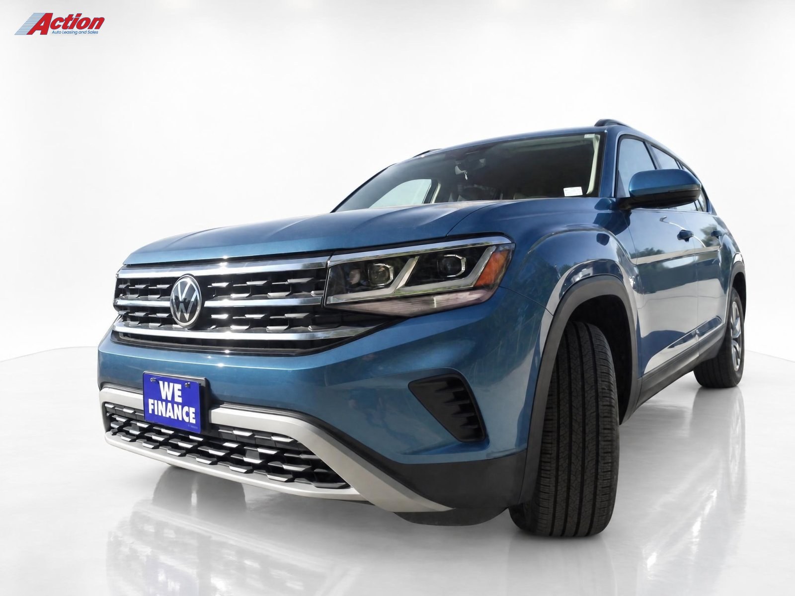 Blue Volkswagen SUV showcased from a front three-quarter angle on a clean background.